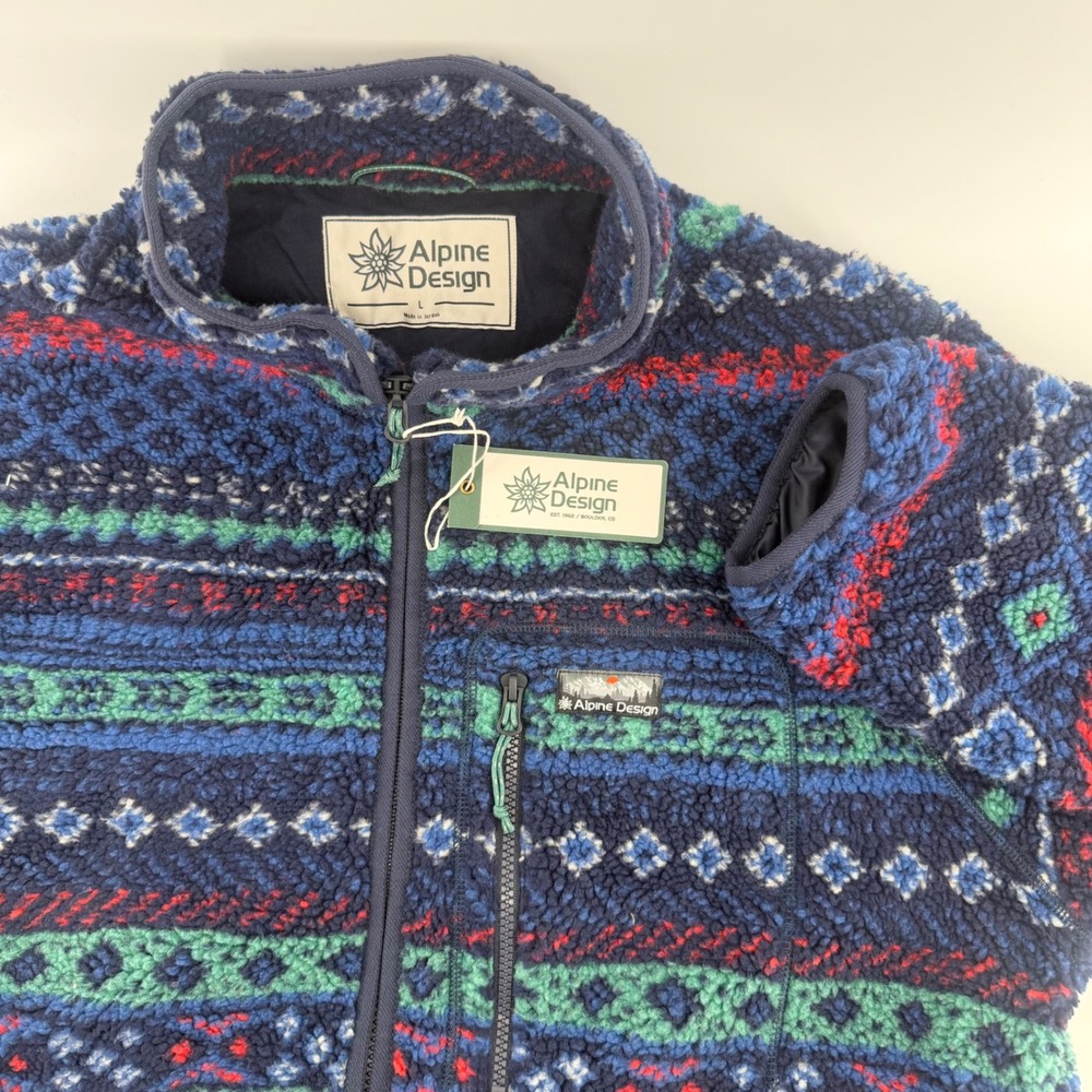 Alpine Design Mens Sherpa Full Zip Fleece Jacket Navy Fair Isle ADM24601P L
